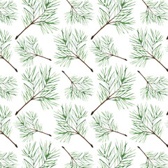 Christmas watercolor horizontal seamless pattern with fir.Winter pattern