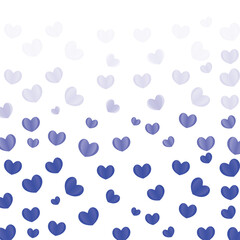 blue heart confetti of falling hearts on a white background	