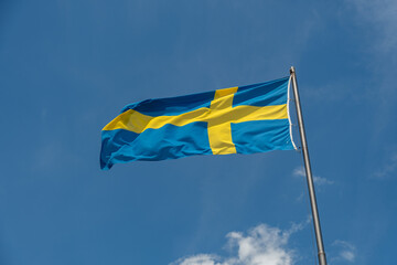 Swedish flag is waving in Mainau in Germany