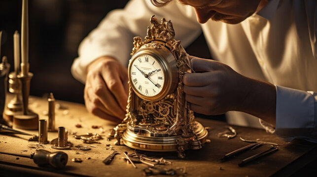 old watchmaker repairing clocks