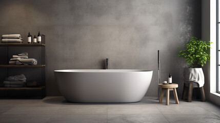 Bathroom on gray tiles background