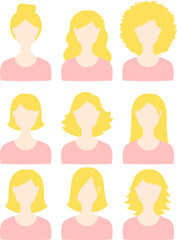 Set of blonde female favicon portraits
