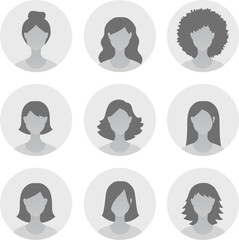 Set of Grey female favicon portraits in circles