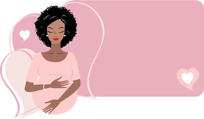 Pretty african Pregnant woman illustration with custom text heart pink box