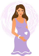 Pretty brown haired young pregnant woman with an abstract background