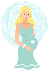 Pretty blonde young pregnant woman with an abstract background