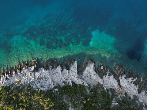 Vis Island, Italian Lissa, island of Croatia in the Adriatic Sea. It is the outermost major island of the Dalmatian archipelago panoramic aerial view landscape