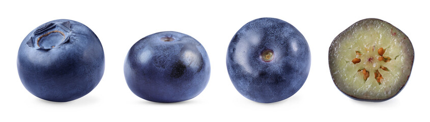 Set with cut and whole blueberries isolated on white