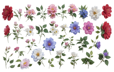 Watercolor flowers on a white background without shadows for illustration.