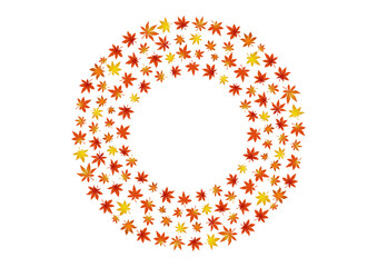 秋の葉,紅葉のリース_丸,リング,O