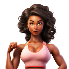 beautiful black fitness athlete 3d character with transparent background, wearing activewear gym gear 