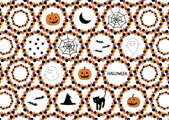 ハロウィンイラスト_かぼちゃ,おばけ,クモの巣,こうもり,黒猫
