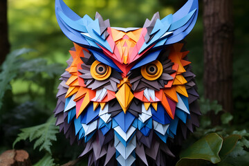 Multicolor Owl Face - Origami Style