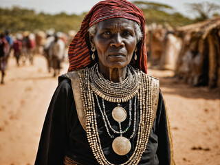 Obraz premium photo of african old people tribal warriors with armor, generative AI