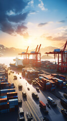 Busy Shipping Port with Containers Ships and Ongoing Global Supply Chain Operations