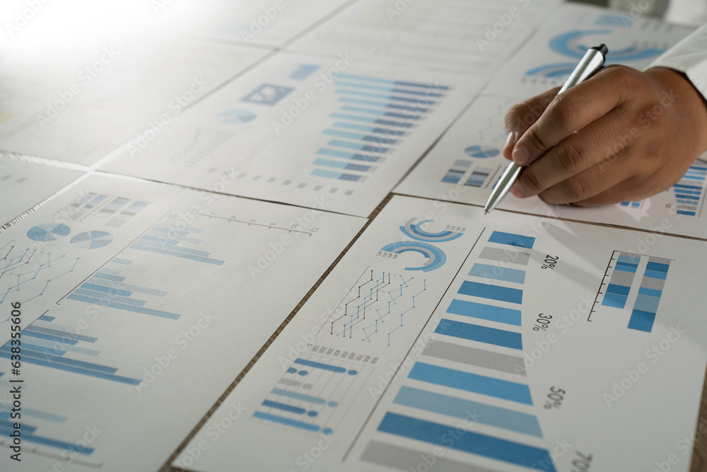 Poster businessman working data document graph chart report chart suitable for financial investment analyzi