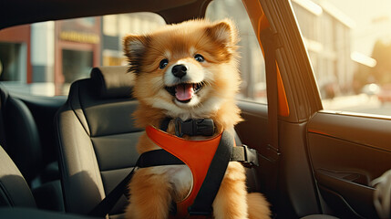 dog in car with safety belt