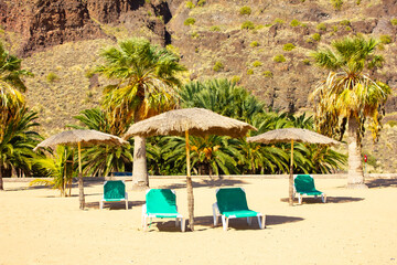 Sunbeds and Umbrellas, Playa de Las Teresitas, Tenerife, Spain