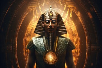 Portrait of an egyptian pharaoh in royal attire. Pharoah Mask - obrazy, fototapety, plakaty