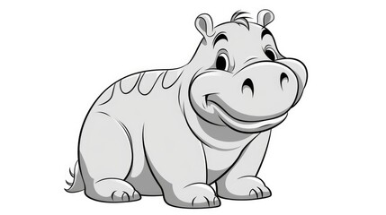 Simple coloring pages for children, hippo