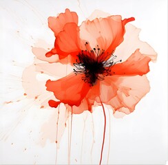 Red Poppy flower watercolor illustration poster isolated on white background