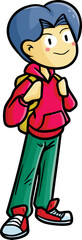 Cool man with backpack and red sweater cartoon illustration