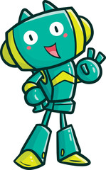 Cute and funny green robot smiling cartoon illustration