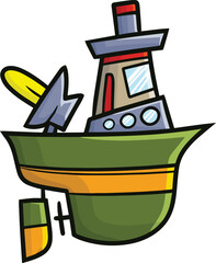 Funny green orange boat cartoon illustration