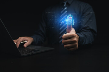 Individuals with data protection holograms in the system, encryption to protect sensitive data in computer systems using technology, access to databases by encryption. Data protection concept.