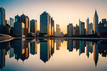 city skyline at sunset