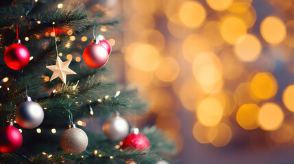 Fototapeta na wymiar Christmas tree and Xmas lights decoration