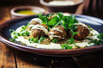 Middle Eastern falafel, in a bustling souk 