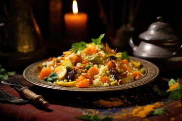 Moroccan couscous, in a traditional medina
