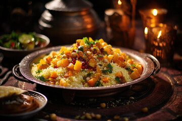 Moroccan couscous, in a traditional medina