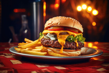 American burger, at a retro diner. 