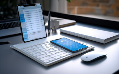 Smart phone, notebook and keyboard on graphic designer workspace (158)