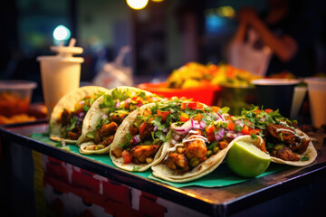 Mexican tacos, in a food market. 