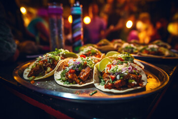 Mexican tacos, in a food market.