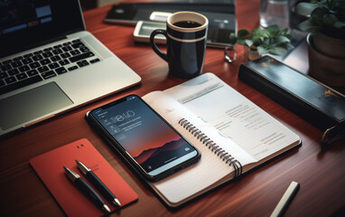 Smart phone, notebook and keyboard on graphic designer workspace (158)