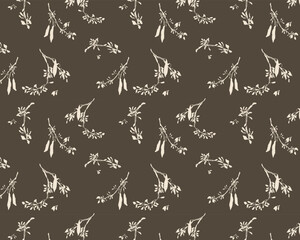 Delicate brown repeat pattern of blooming acacia branches