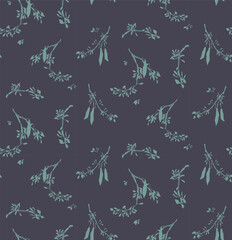 Fototapeta premium Dark liberty-style seamless pattern of blooming acacia branches