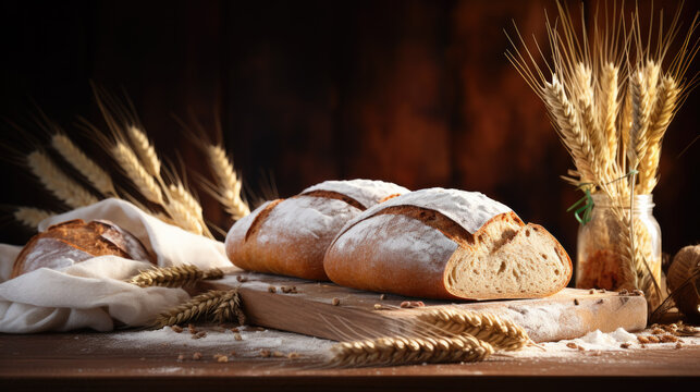 a fresh loaf of bread with flour.