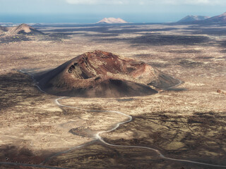 Aerial view of a volcano on the island of lanzarote