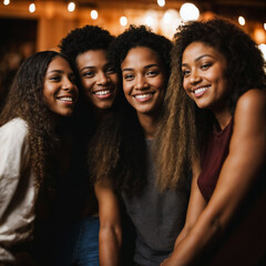 Fototapeta premium group of happy young teenage at the night party, generative AI