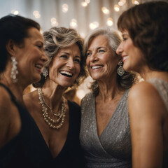 Fototapeta premium group of happy middle aged old woman at the night party, generative AI