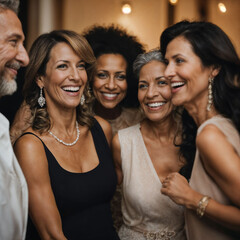 Obraz premium group of happy middle aged old woman at the night party, generative AI