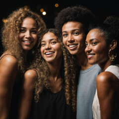 Fototapeta premium group of happy young teenage at the night party, generative AI