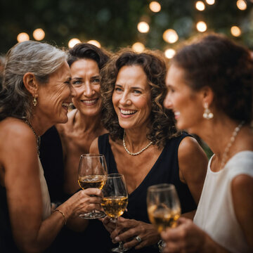 Group Of Happy Middle Aged Old Woman At The Night Party, Generative AI