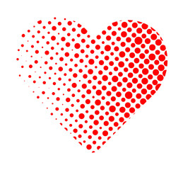 Halftone heart isolated on white background. Red beautiful heart with halftone circles. Pop art style.