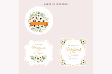 Watercolor poppy anemone label stickers illustration